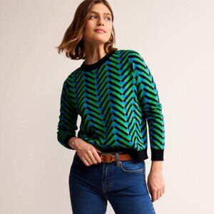 Boden Jacquard Women's Sweater Size Small Green Chevron